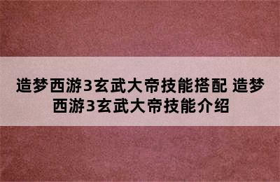 造梦西游3玄武大帝技能搭配 造梦西游3玄武大帝技能介绍